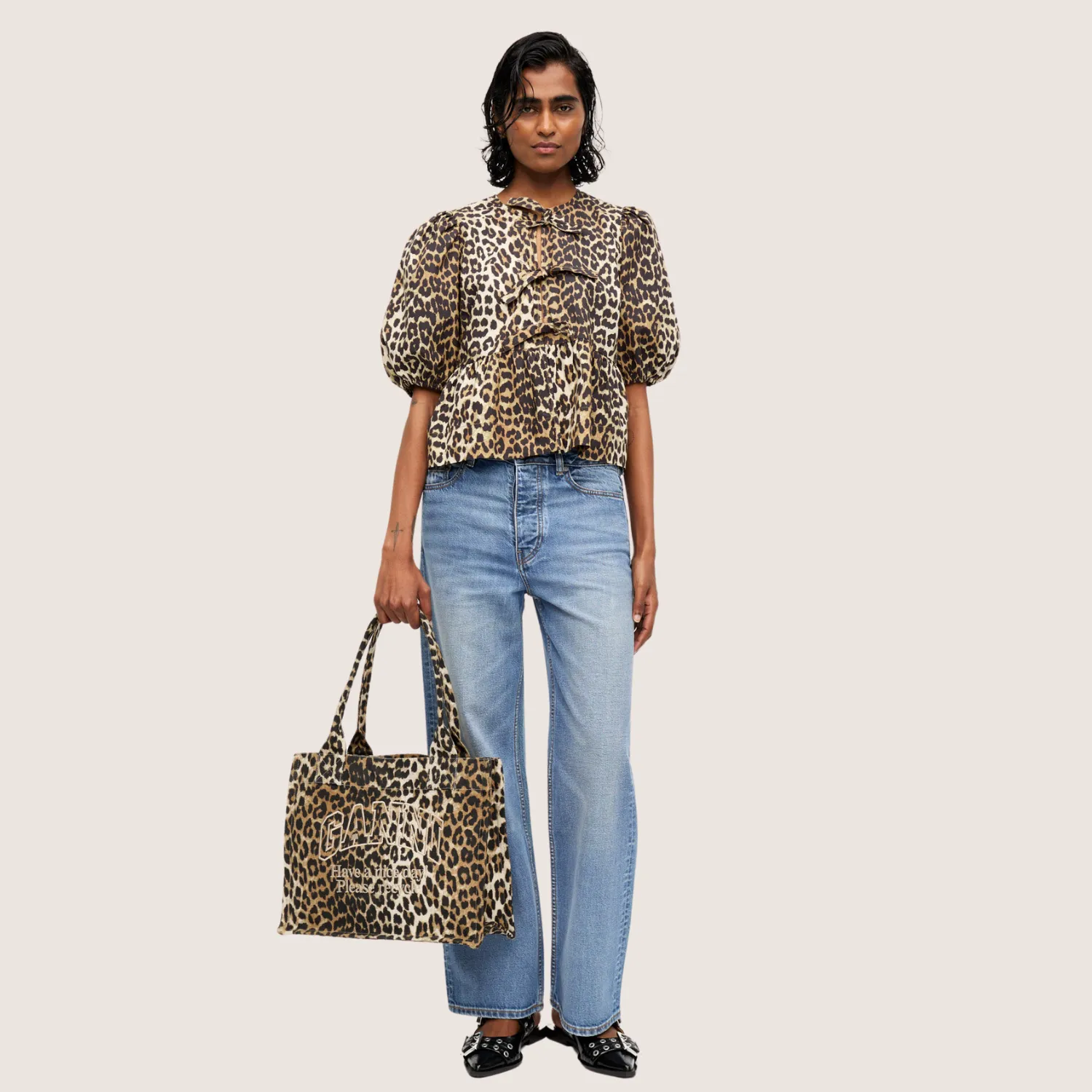 Printed Cotton Poplin Peplum Blouse (Leopard)