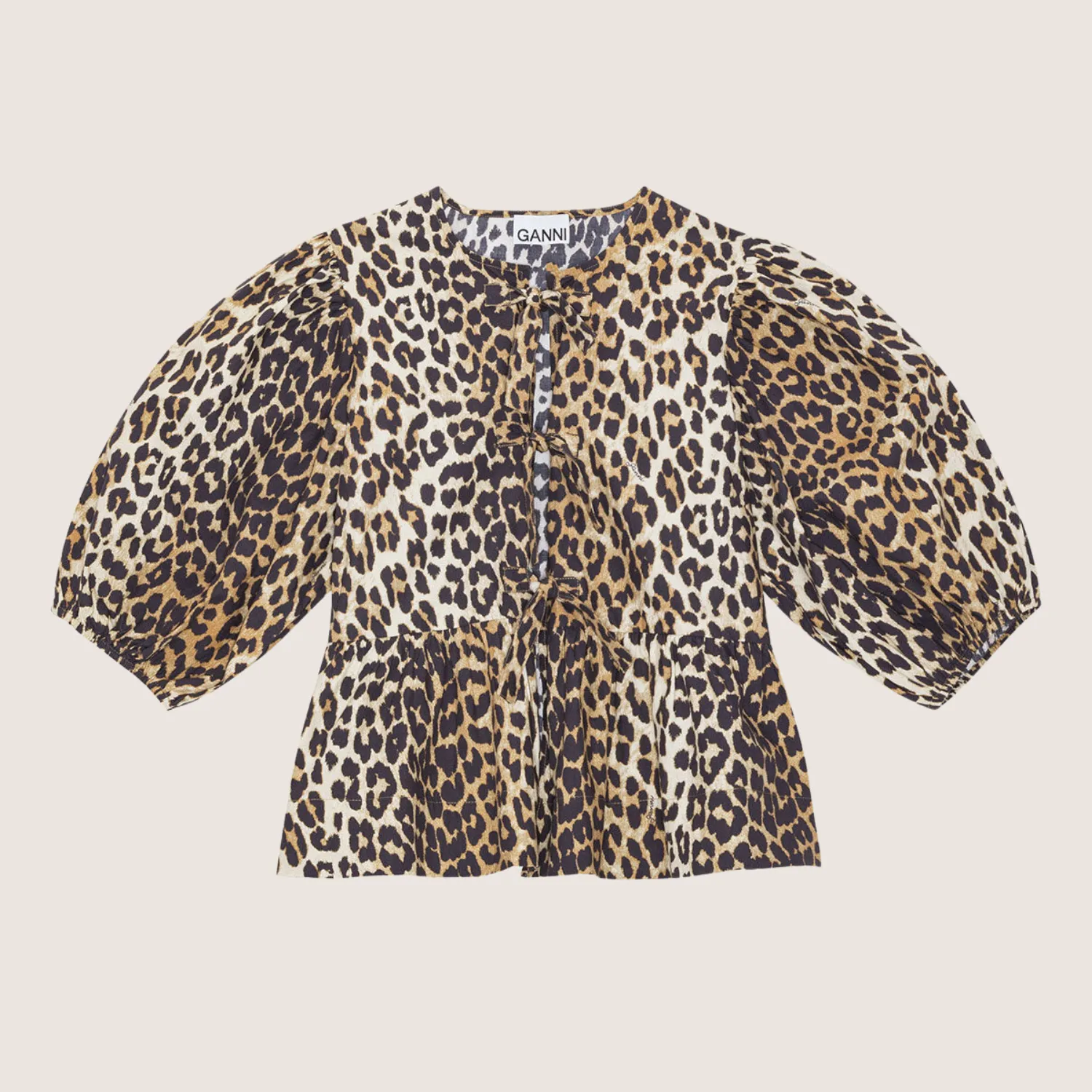 Printed Cotton Poplin Peplum Blouse (Leopard)