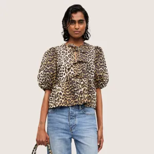 Printed Cotton Poplin Peplum Blouse (Leopard)