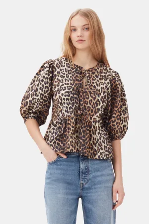 PRINTED COTTON POPLIN PEPLUM BLOUSE