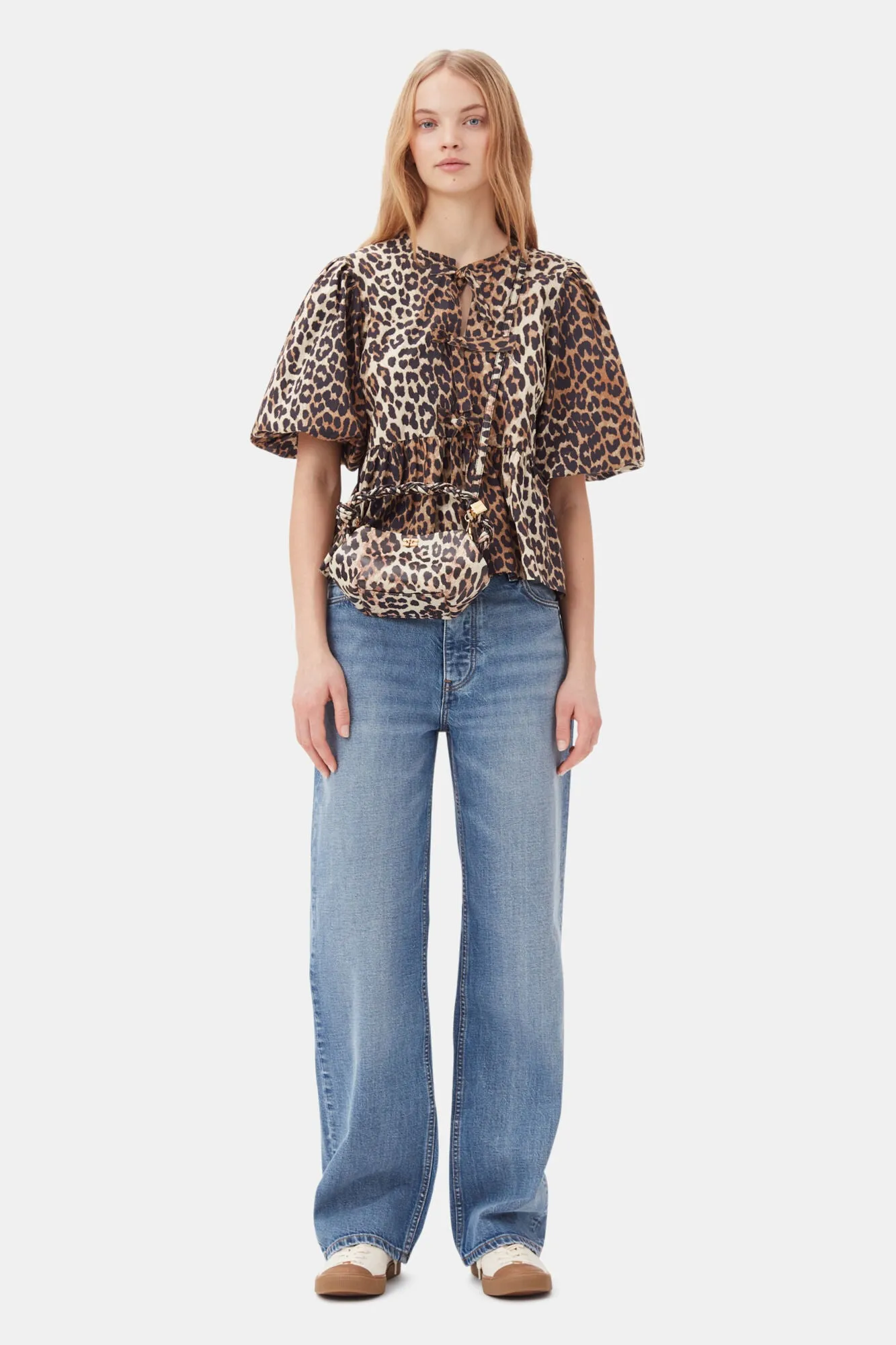 PRINTED COTTON POPLIN PEPLUM BLOUSE