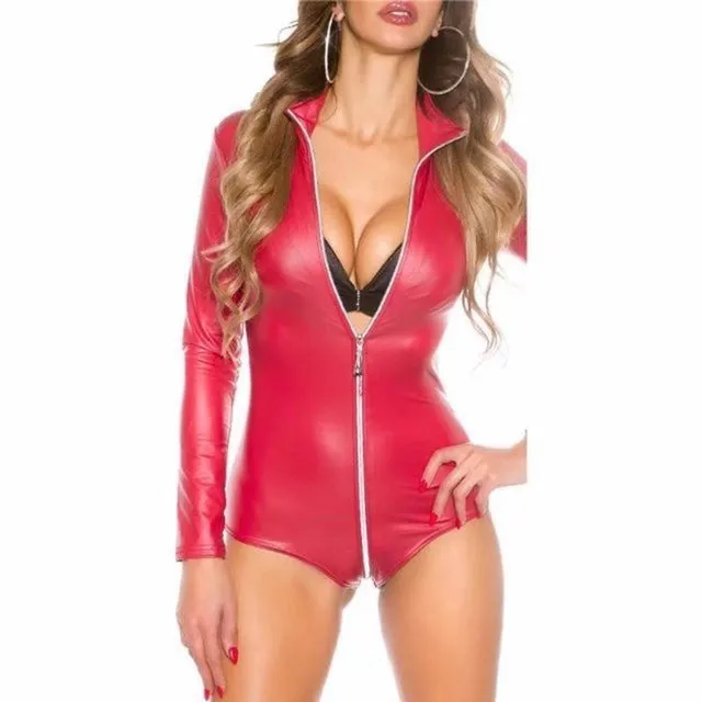 PU Leather Zip Up Bodysuit