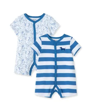 Puppy 2 Pack Rompers in Blue