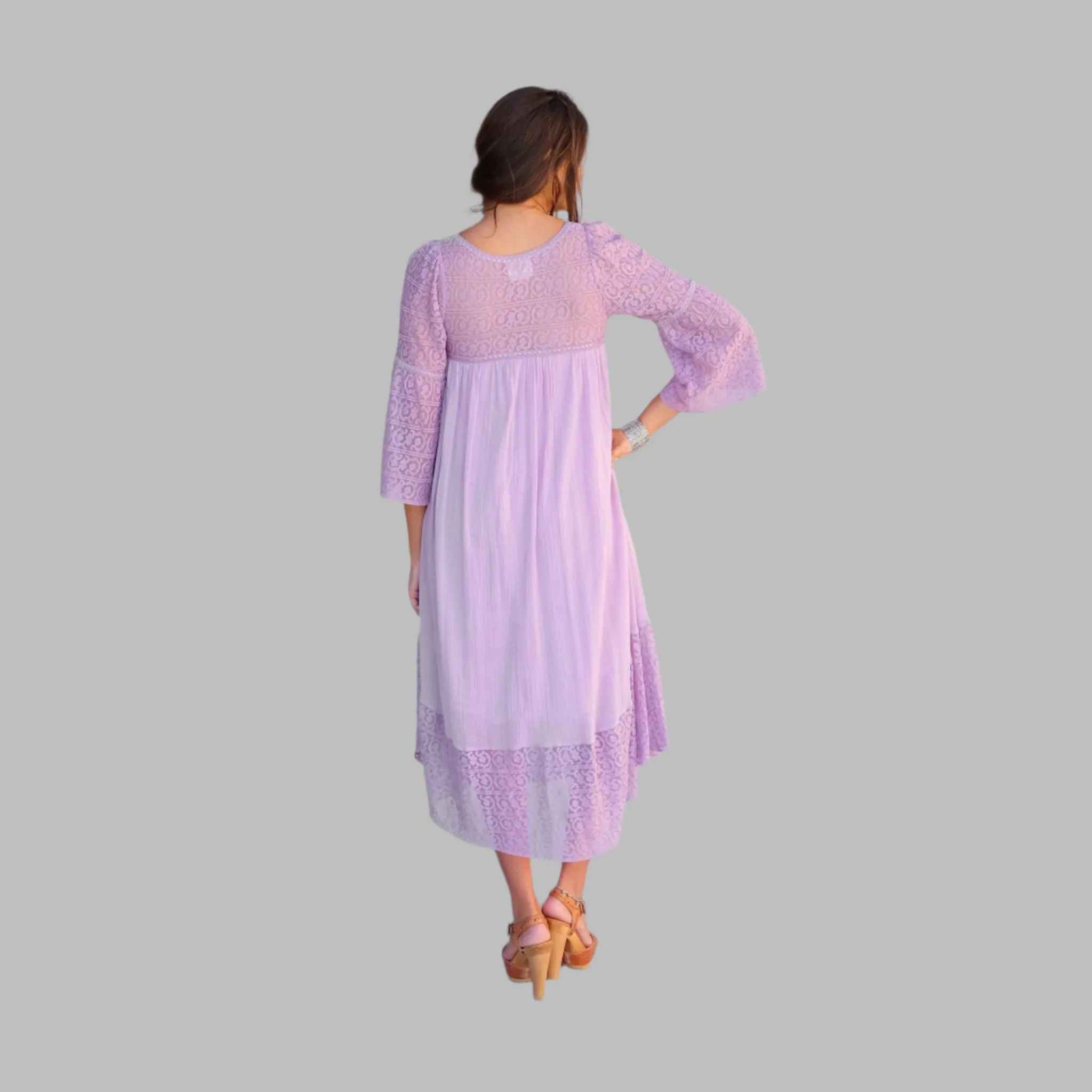 Pure Long Dress With Lace  Lilac