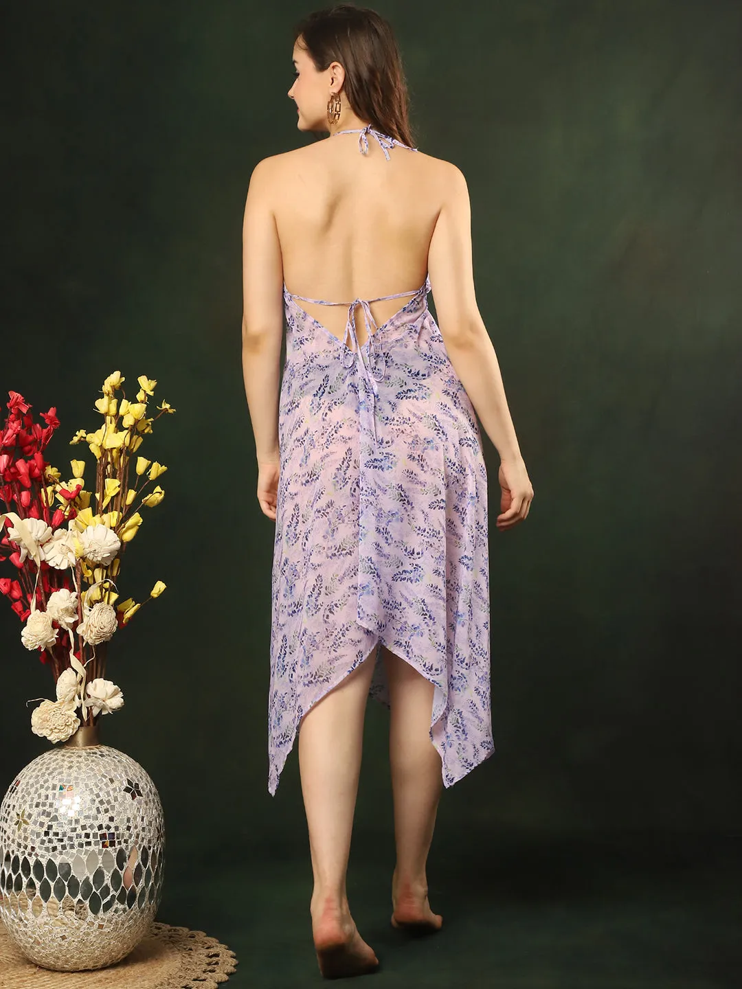 Purple Color Tie and Dye Printed Georgette Coverup Women Floral Printed Swimwear Cover up Dress