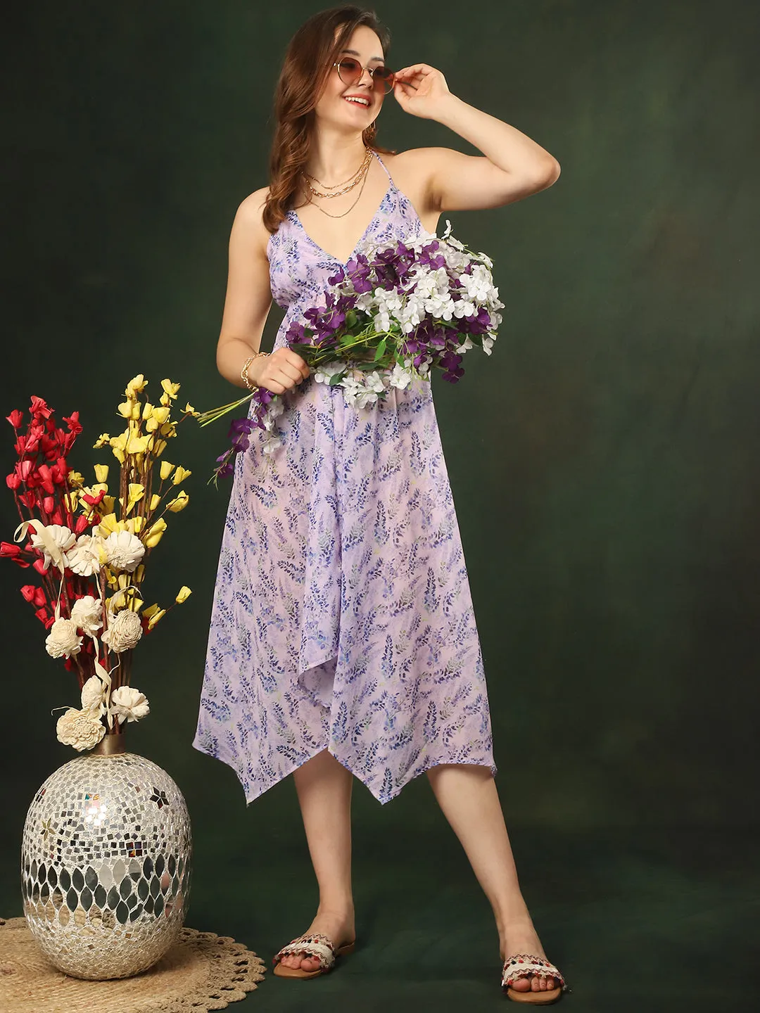 Purple Color Tie and Dye Printed Georgette Coverup Women Floral Printed Swimwear Cover up Dress
