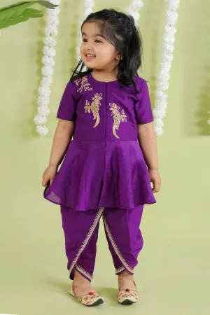 Purple Embroidered Dhoti Set