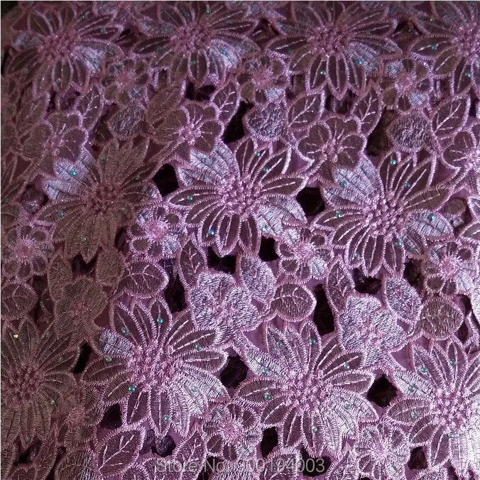 Purple High quality wedding lace handcut African swiss fabric lace with stones 5 Yards African embroidery Swiss Voile Lace 88172
