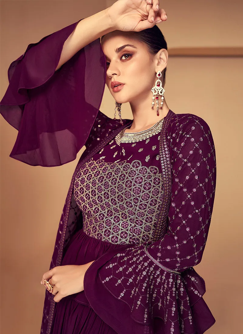 Purple Sequins Embroidered Jacket Style Designer Suit