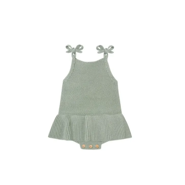 Quincy Mae Knit Ruffle Romper - Spruce