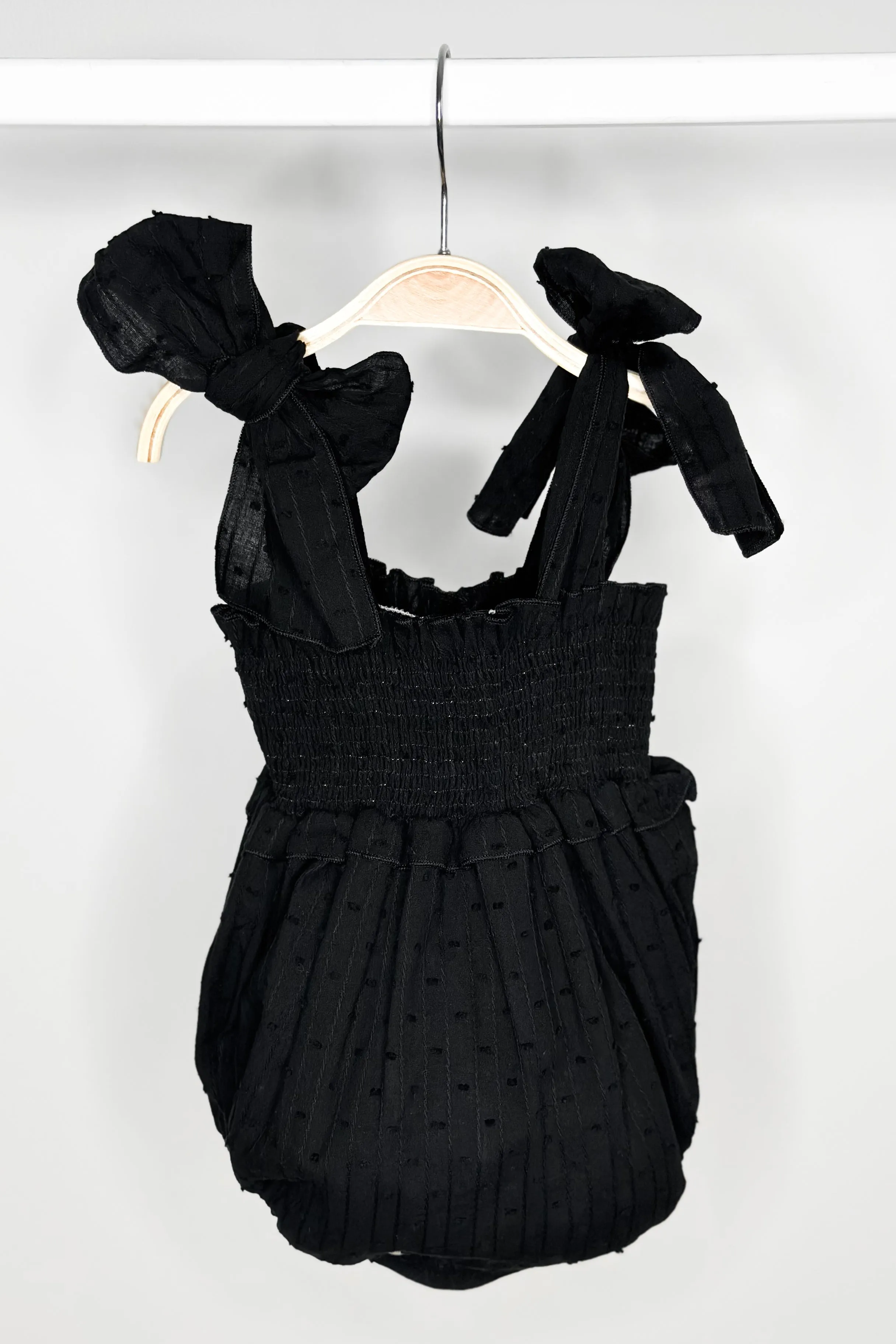 "Aaliyah" Black Plumeti Dot Romper
