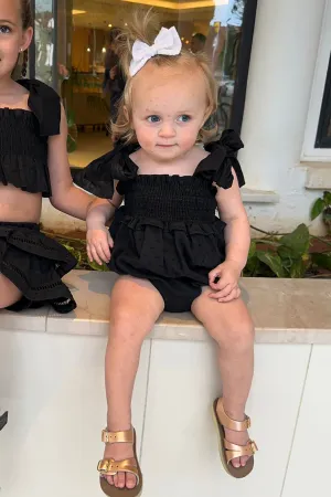 "Aaliyah" Black Plumeti Dot Romper