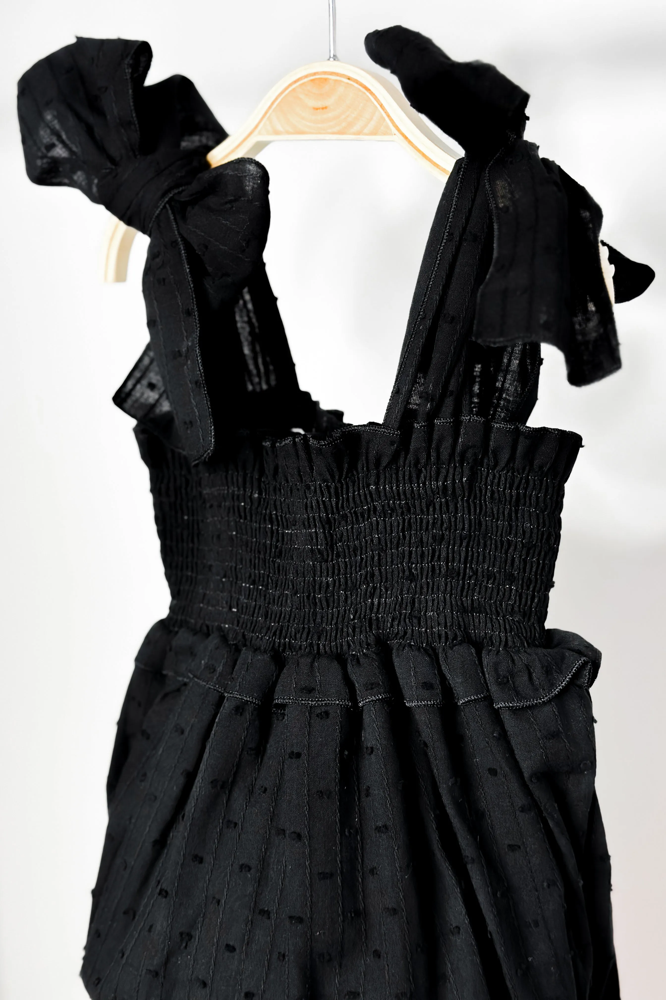 "Aaliyah" Black Plumeti Dot Romper