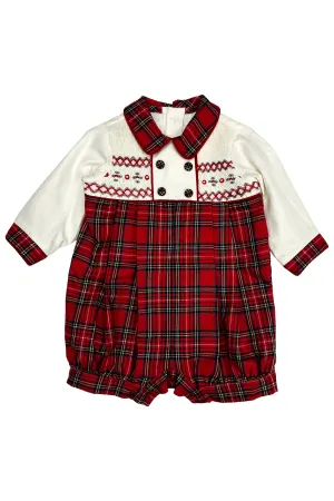 "Abbott" Red Tartan Smocked Romper