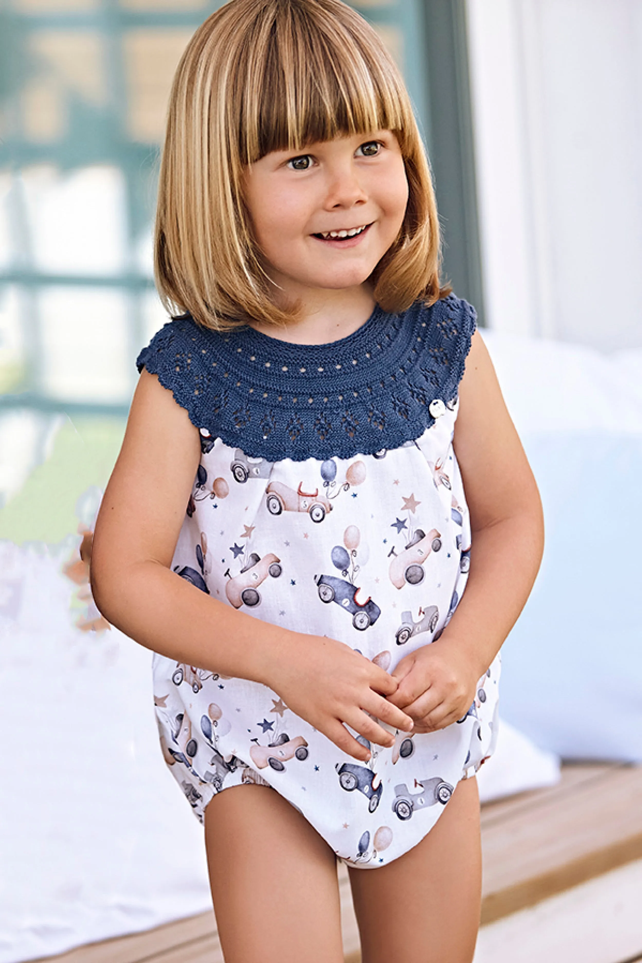 "Bentley" Midnight Blue Half Knit Car Romper