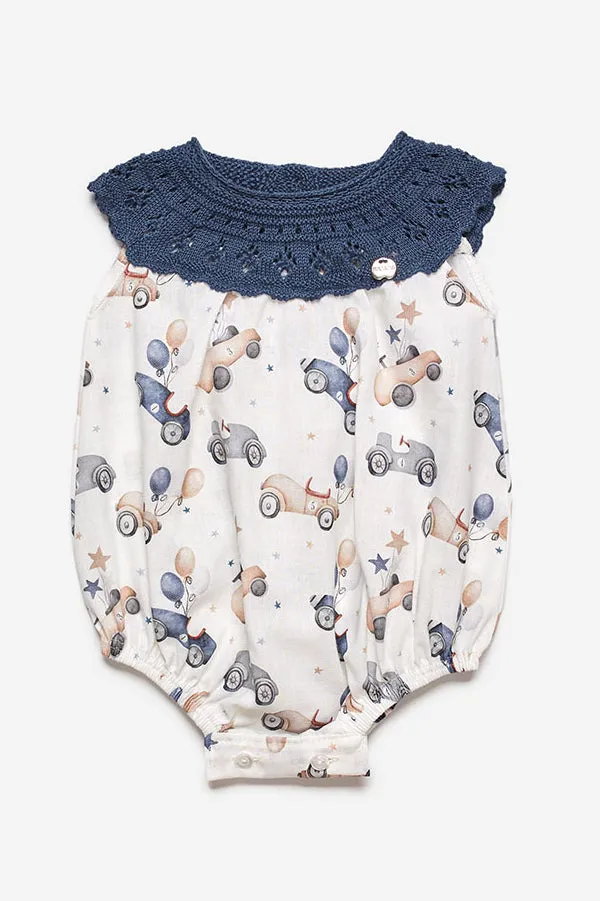 "Bentley" Midnight Blue Half Knit Car Romper
