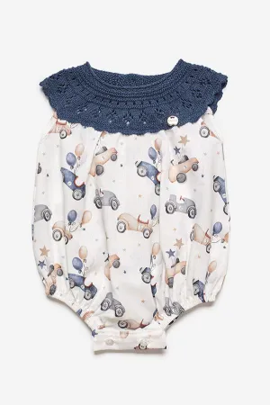 "Bentley" Midnight Blue Half Knit Car Romper