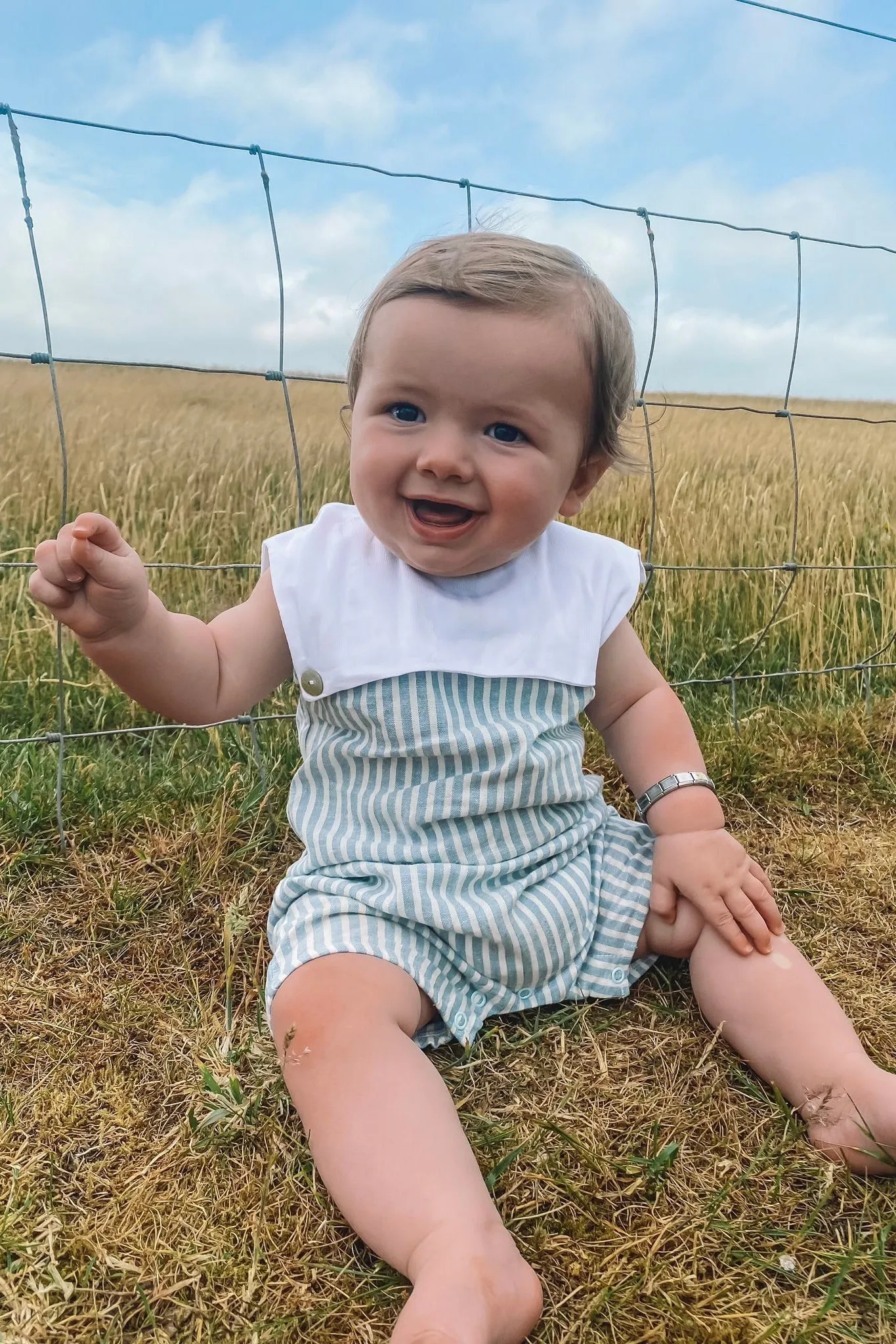 "Bernard" Linen Stripe Sailor Romper