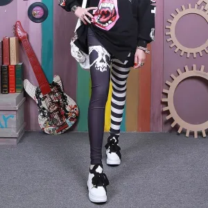 "BLACK WHITE SKULL STRIPE" PANTS K111003