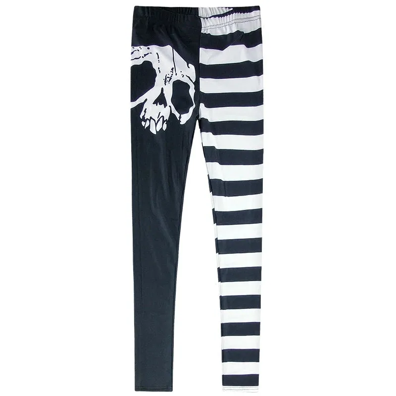 "BLACK WHITE SKULL STRIPE" PANTS K111003