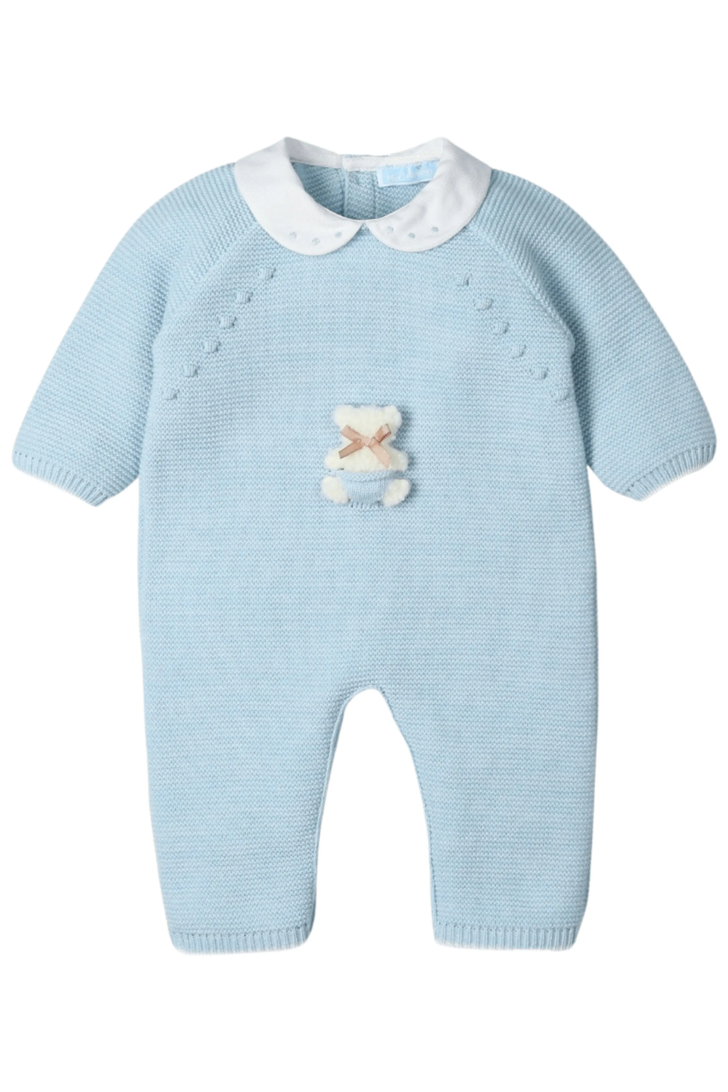 "Darby" Cloud Blue Knit Teddy Romper