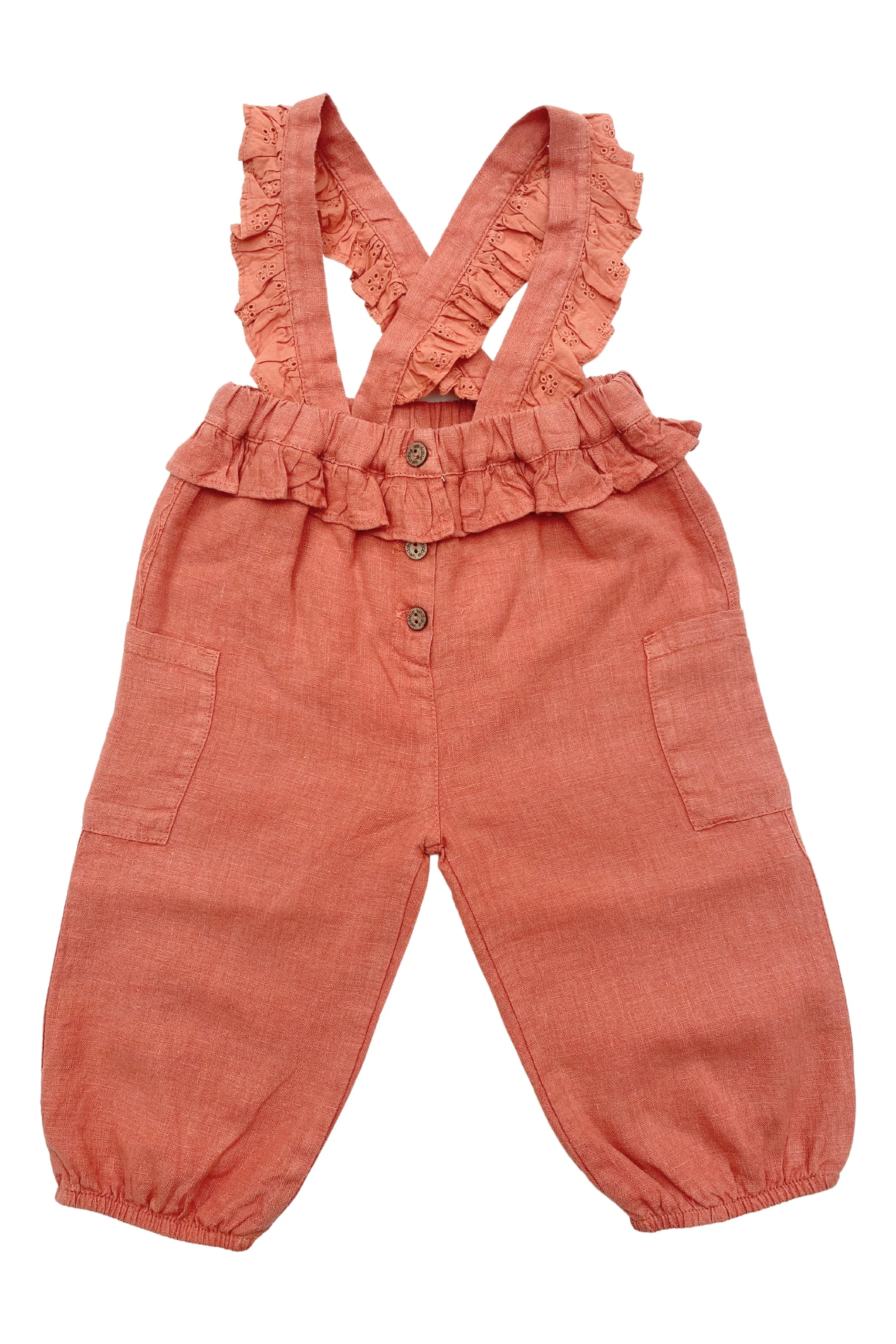 "Eve" Linen Ruffle Dungarees