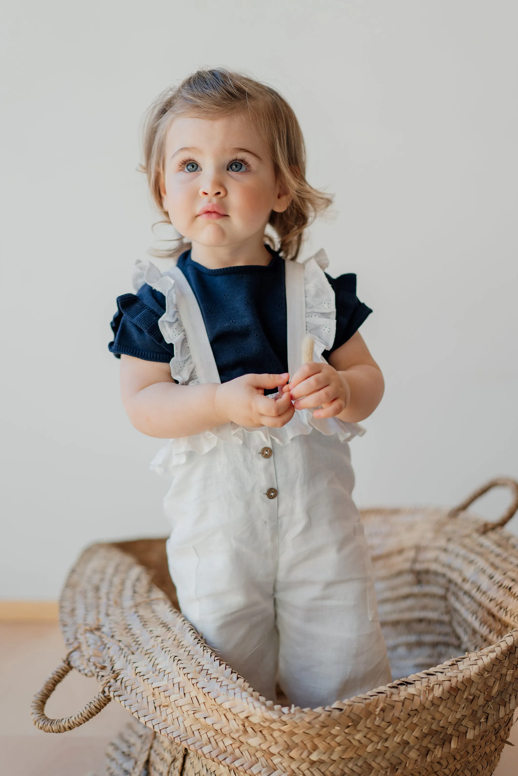 "Eve" Linen Ruffle Dungarees