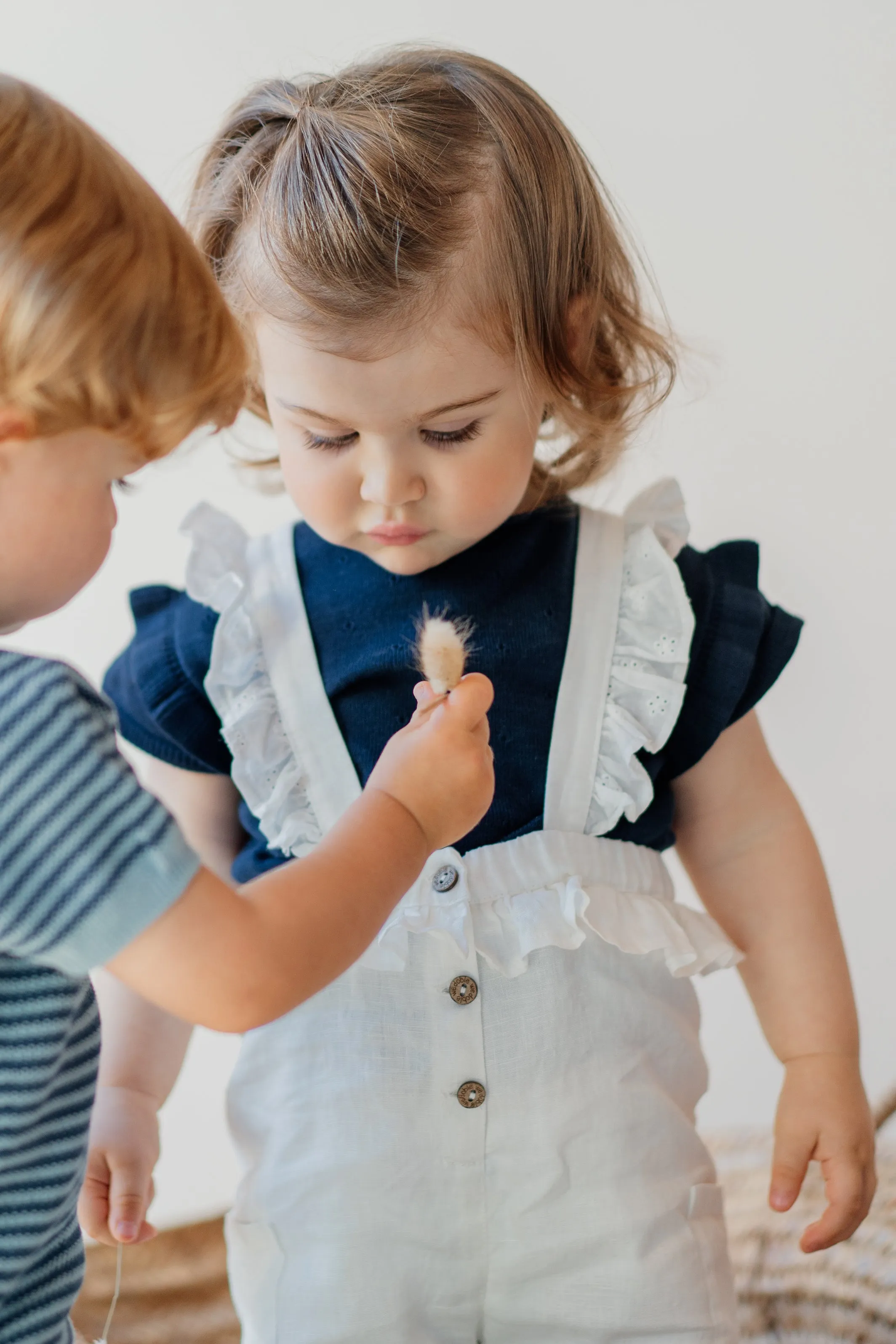 "Eve" Linen Ruffle Dungarees