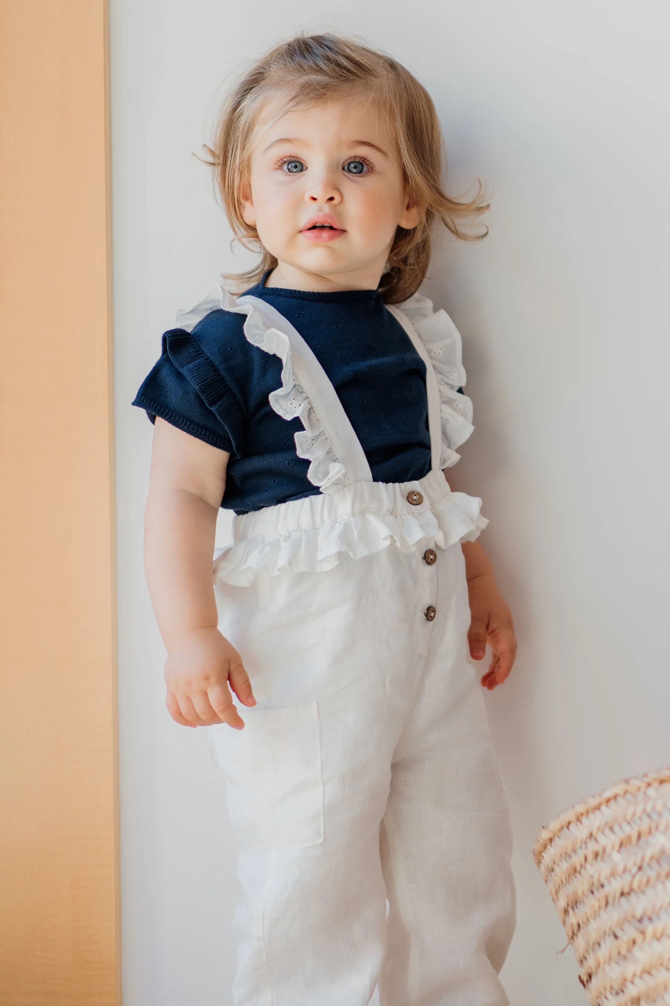 "Eve" Linen Ruffle Dungarees