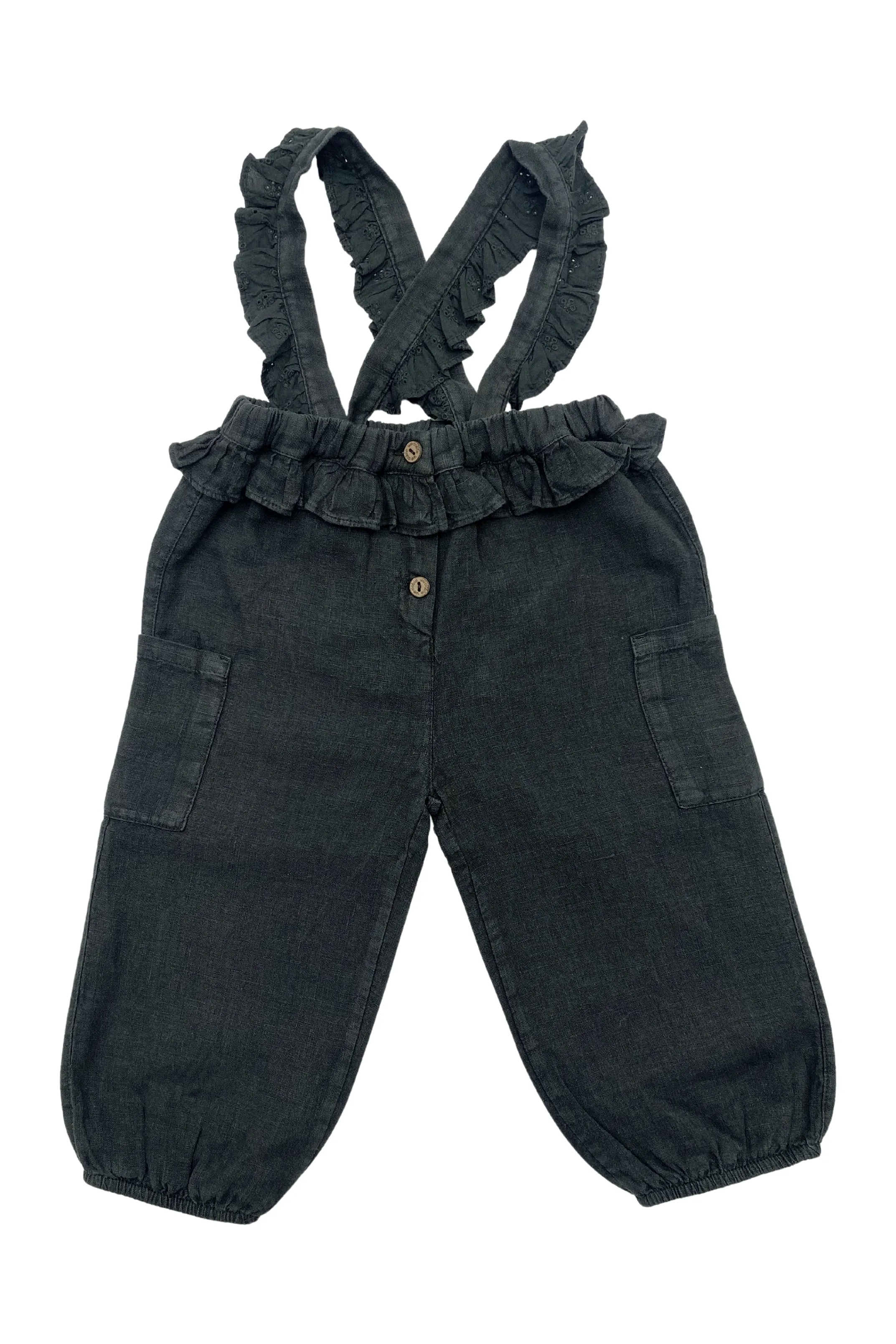 "Eve" Linen Ruffle Dungarees