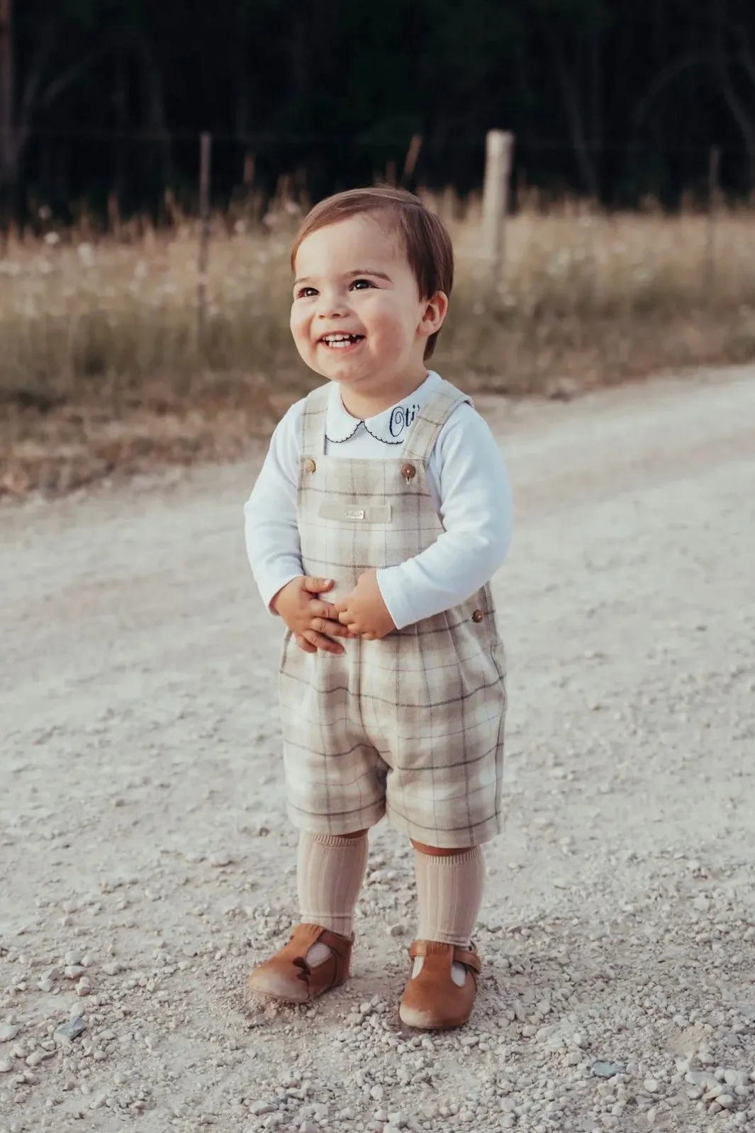 "Frederick" Stone Tartan Dungarees
