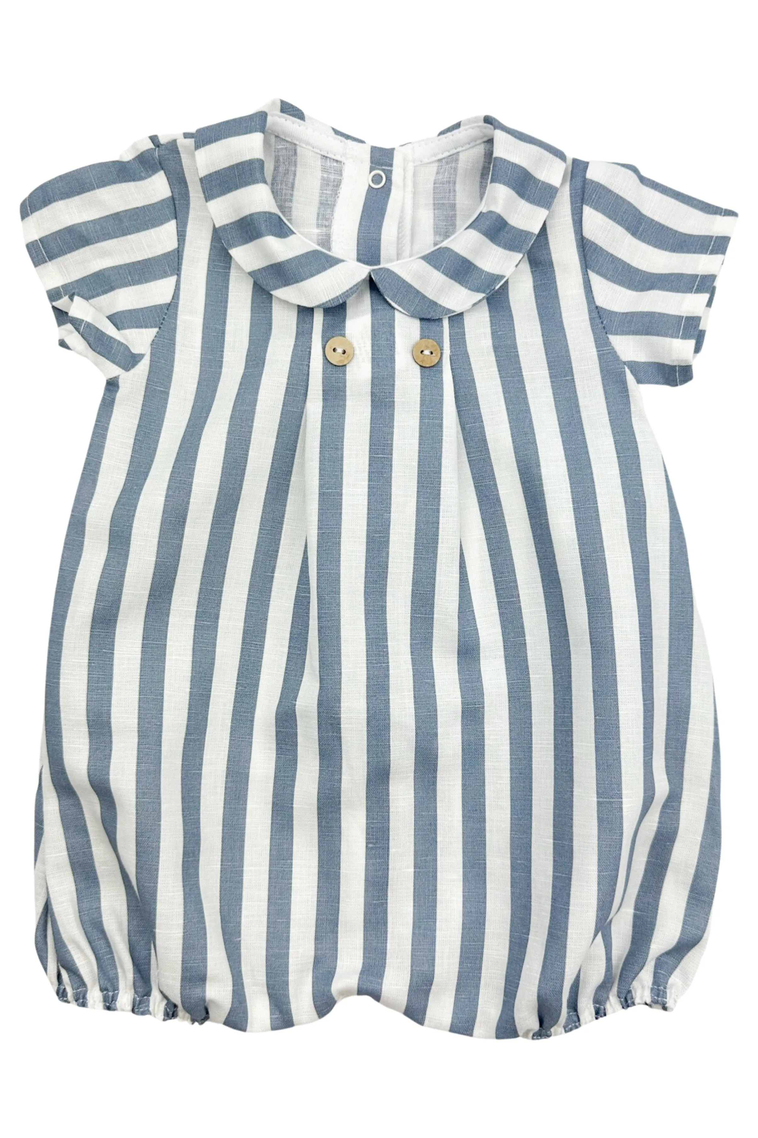 "Joss" Dusky Blue Striped Linen Romper