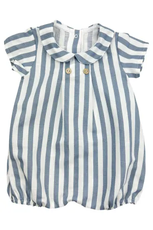 "Joss" Dusky Blue Striped Linen Romper