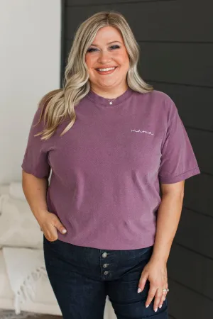 "Mama" Embroidered Tee- Plum
