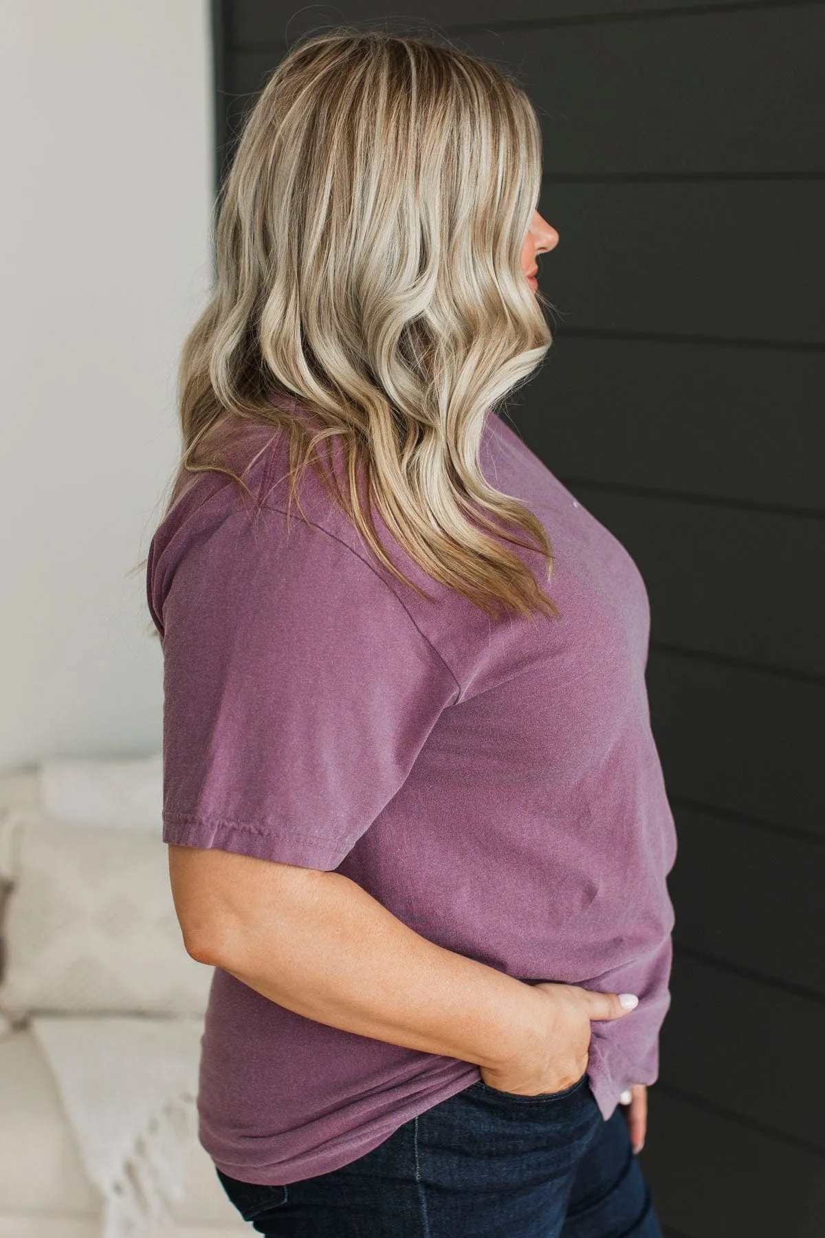 "Mama" Embroidered Tee- Plum