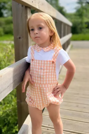 "Micah" Peach Gingham Shirt & Dungarees