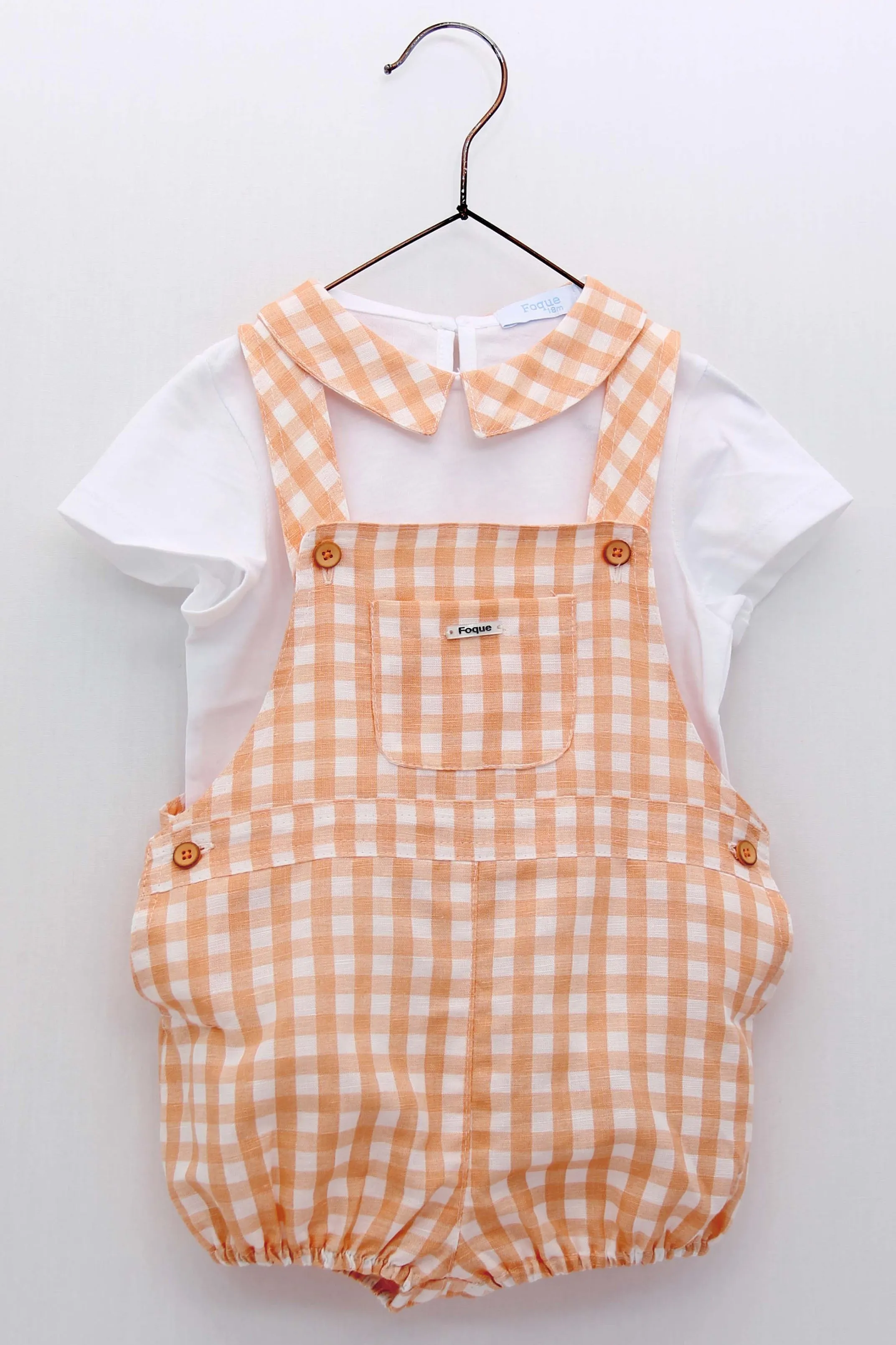 "Micah" Peach Gingham Shirt & Dungarees