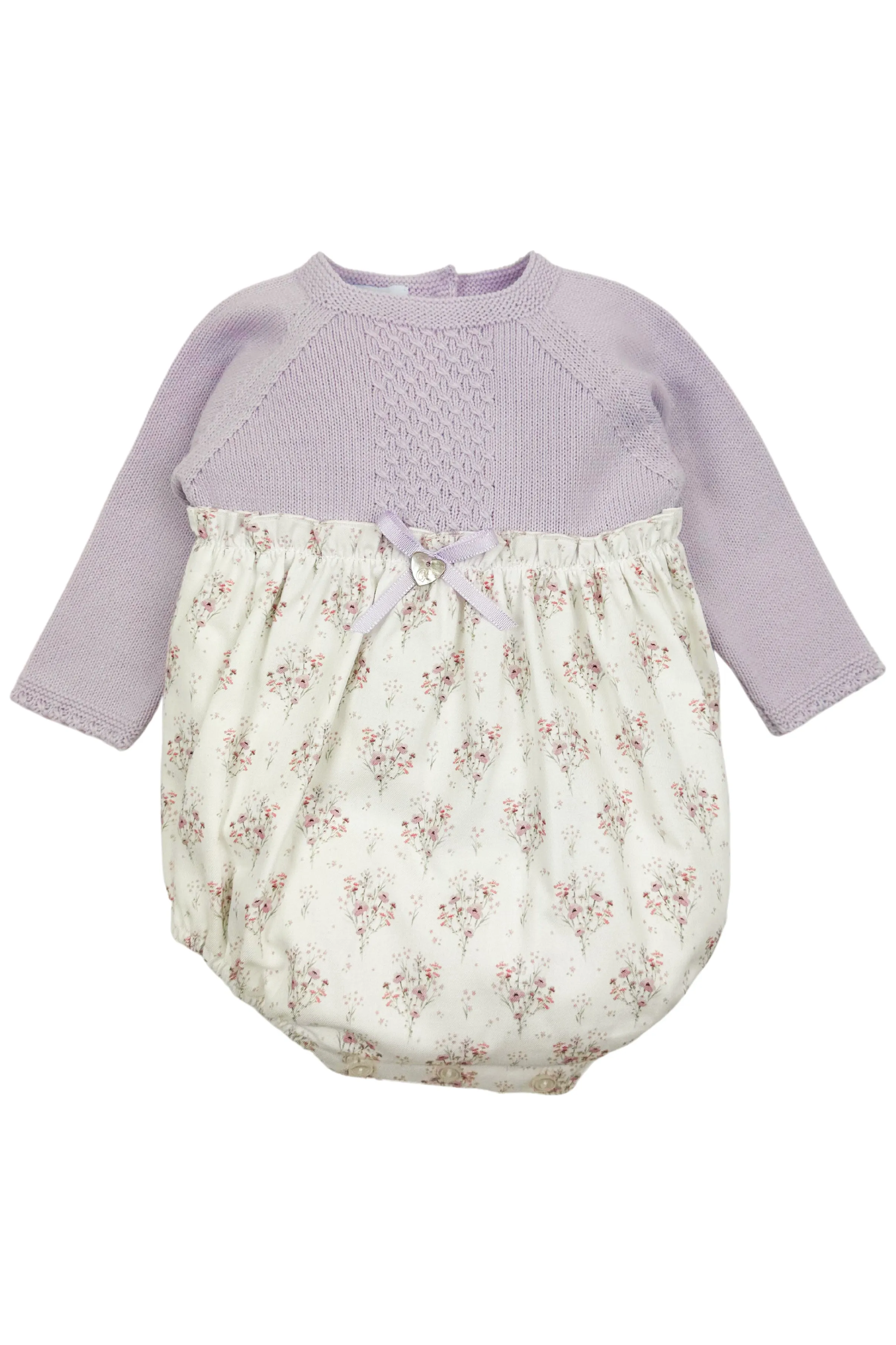 "Nancy" Lilac Half Knit Floral Romper