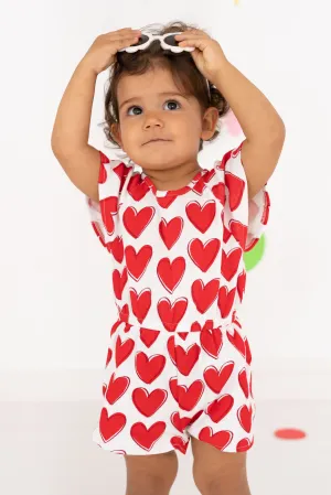 "Paris" Red Heart Print Playsuit