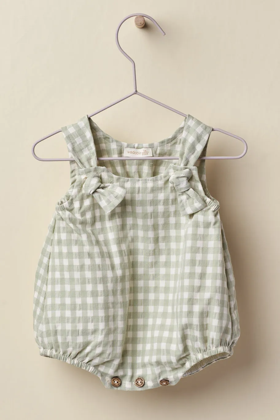 "Percival" Sage Green Gingham Romper