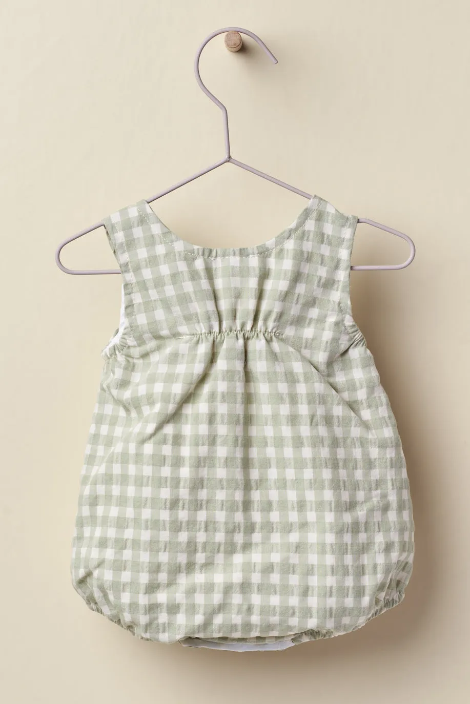 "Percival" Sage Green Gingham Romper