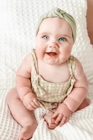 "Percival" Sage Green Gingham Romper