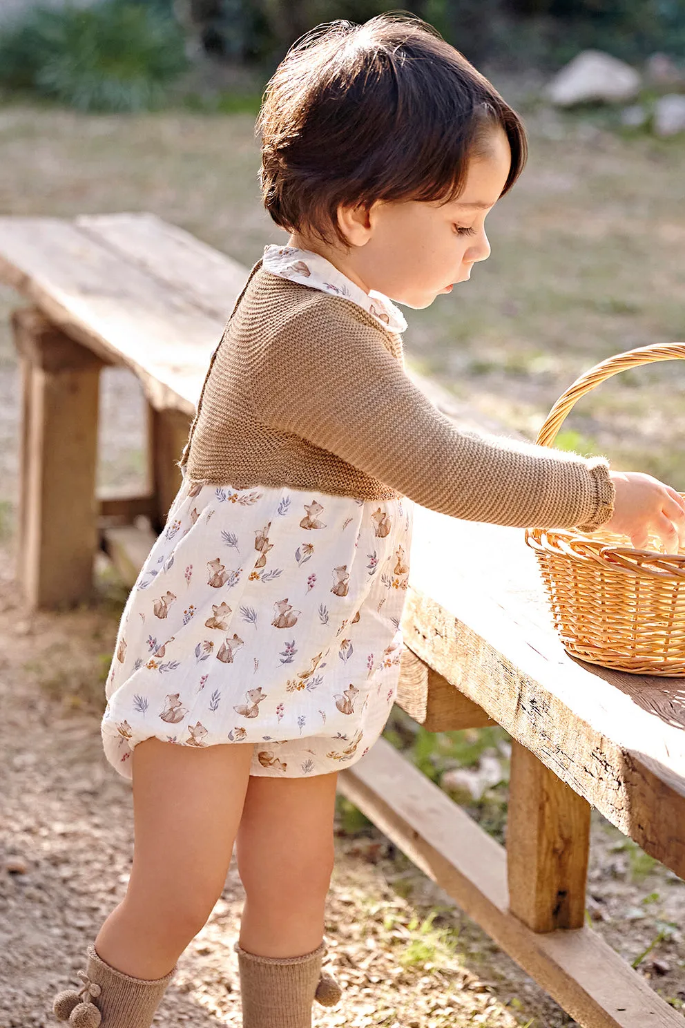 "River" Beige Knit Fox Romper