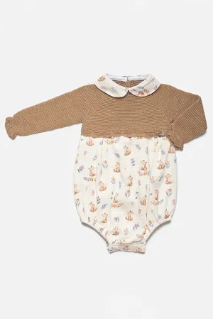 "River" Beige Knit Fox Romper