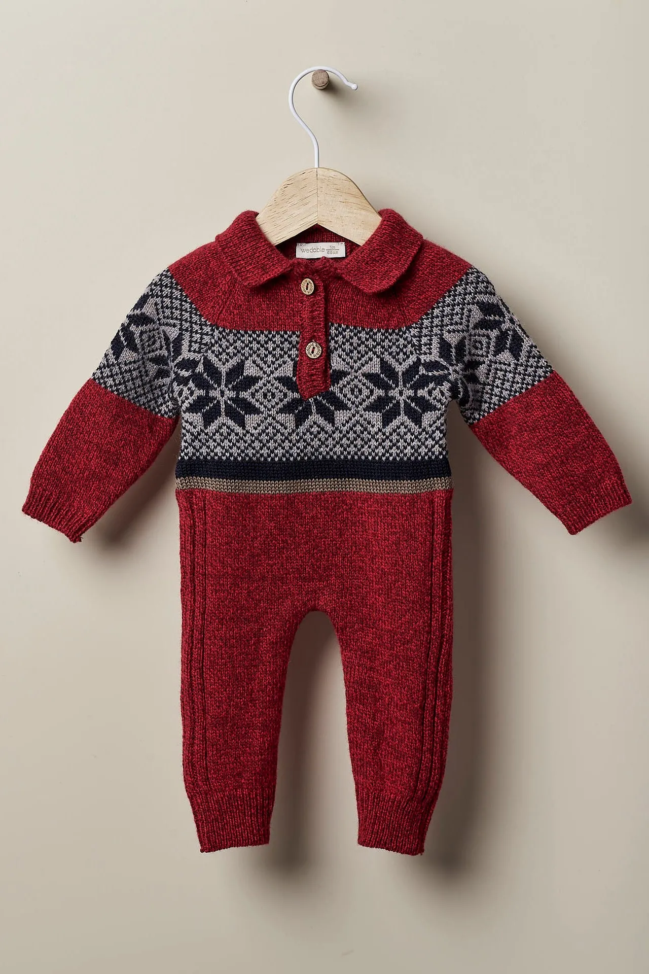 "Rodrigo" Burgundy Fair Isle Knit Romper