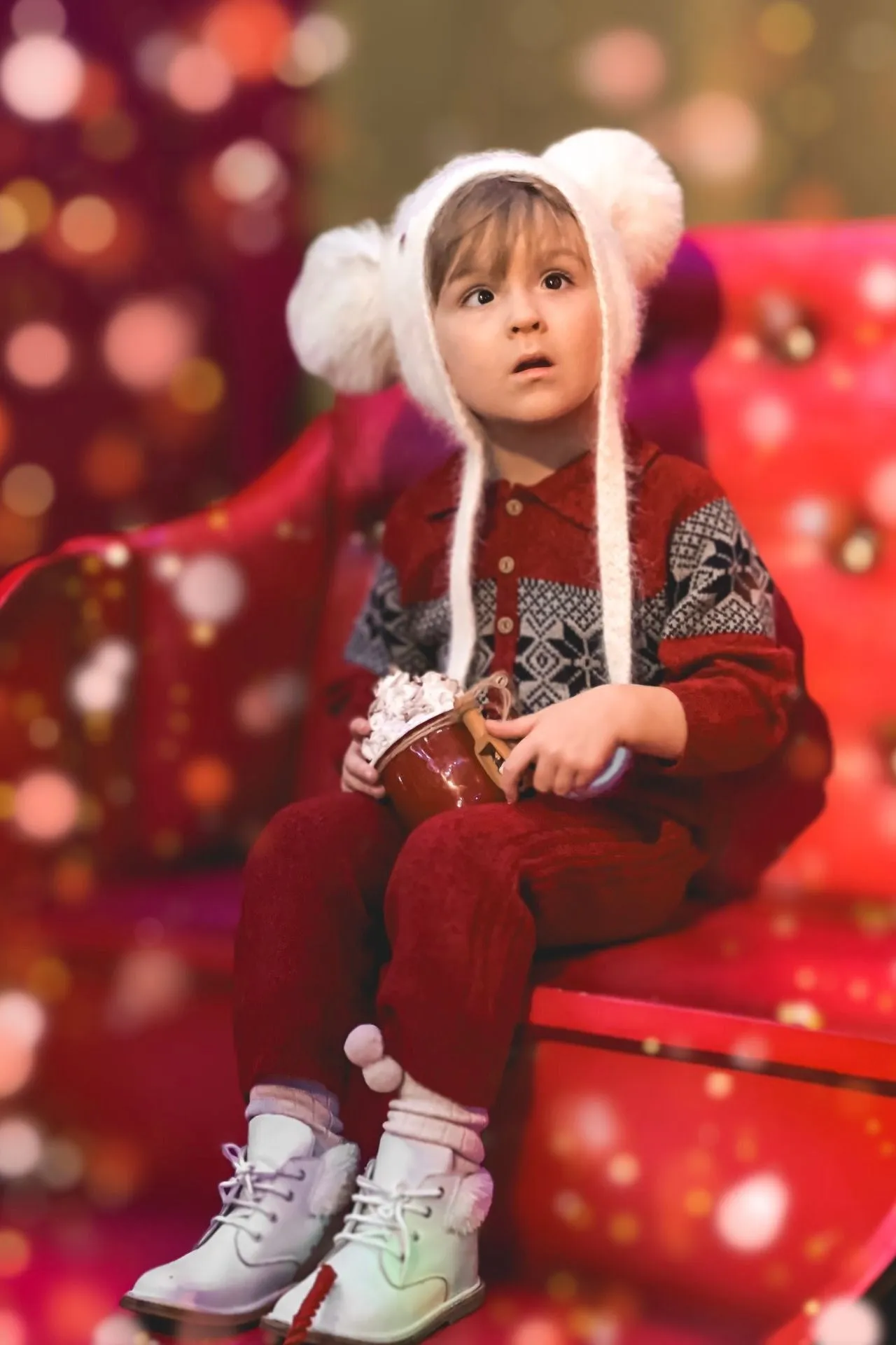 "Rodrigo" Burgundy Fair Isle Knit Romper