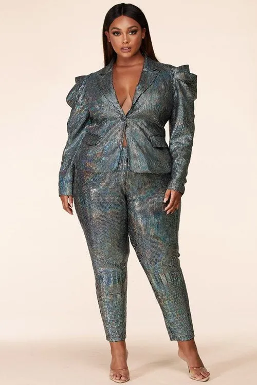 "TIFFANY" MIRROR BALL BLAZER TWO-PIECE SET (PLUS SIZE)