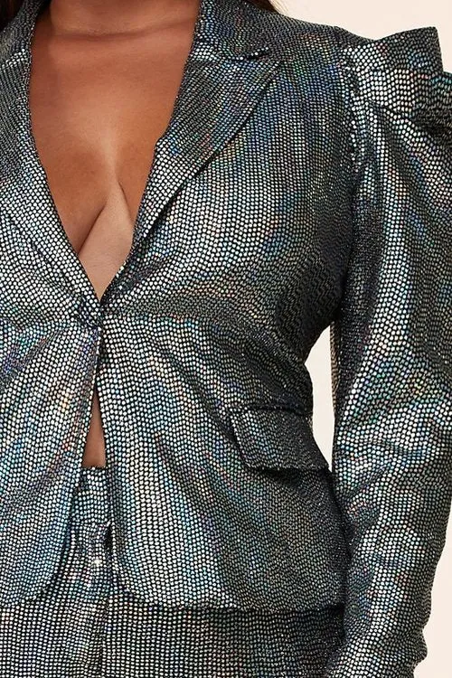 "TIFFANY" MIRROR BALL BLAZER TWO-PIECE SET (PLUS SIZE)