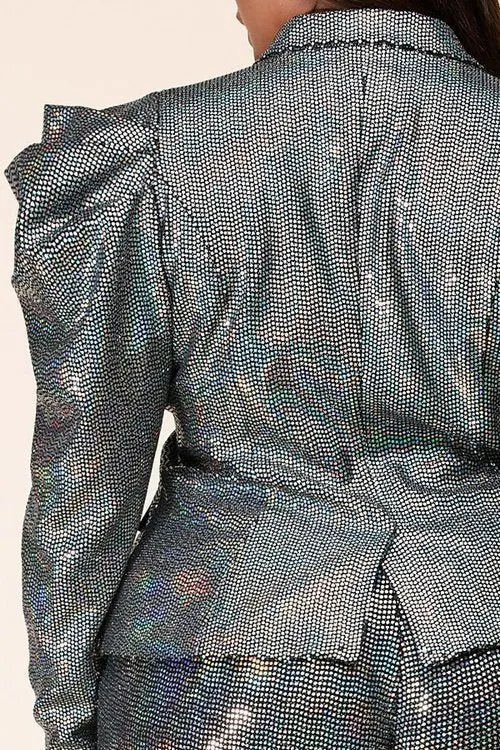 "TIFFANY" MIRROR BALL BLAZER TWO-PIECE SET (PLUS SIZE)