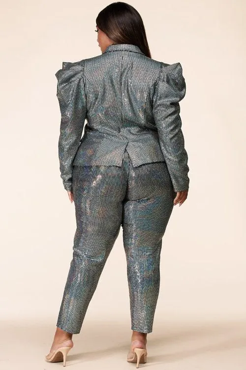 "TIFFANY" MIRROR BALL BLAZER TWO-PIECE SET (PLUS SIZE)
